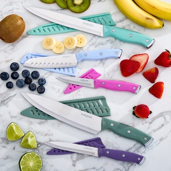 mikasa cuchillos de cocina con fundas de colores de seguridad, 5 piezas