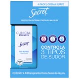 Secret Antitranspirante en crema Clinical Strength 4 piezas de 45 gr