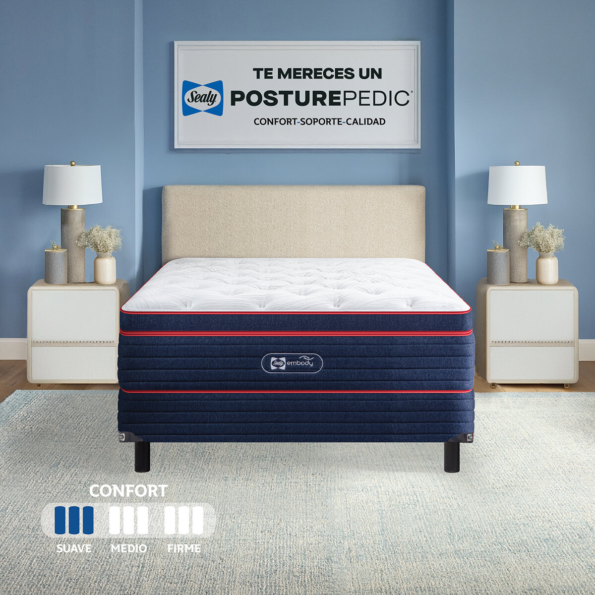 Sealy, Embody Soft Red, Colchón y Box Matrimonial Sealy, Embody Soft Red, Colchón y Box Matrimonial