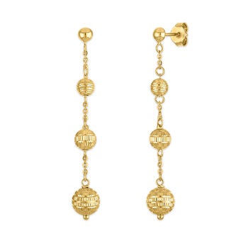 Aretes, Colgantes de Cuentas, Oro Amarillo 14K Aretes, Colgantes de Cuentas, Oro Amarillo 14K