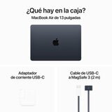 Apple MacBook Air 13" Chip M3 256GB Medianoche CPU de 8 núcleos GPU de 8 núcleos Memoria unificada de 16GB