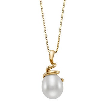 Dije de Perla Cultivada, 9-10mm, Oro Amarillo de 14K Dije de Perla Cultivada, 9-10mm, Oro Amarillo de 14K