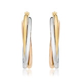 Aretes de Aro Cruzados de Tres Hileras, de Oro Tricolor de 14K