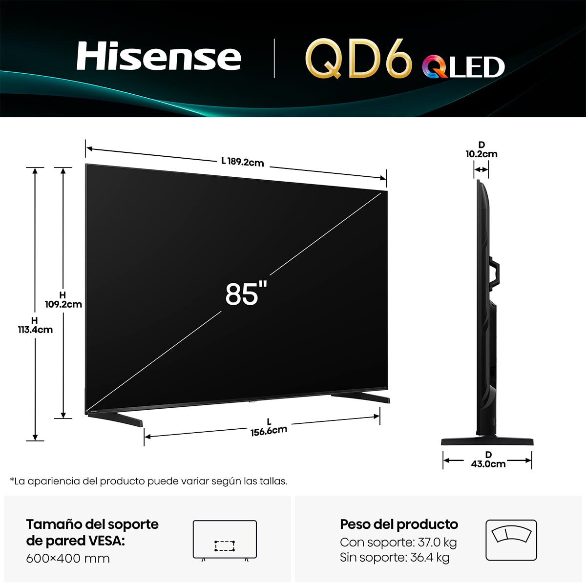 Hisense Pantalla 85" QLED 4K Fire TV Hisense Pantalla 85" QLED 4K Fire TV