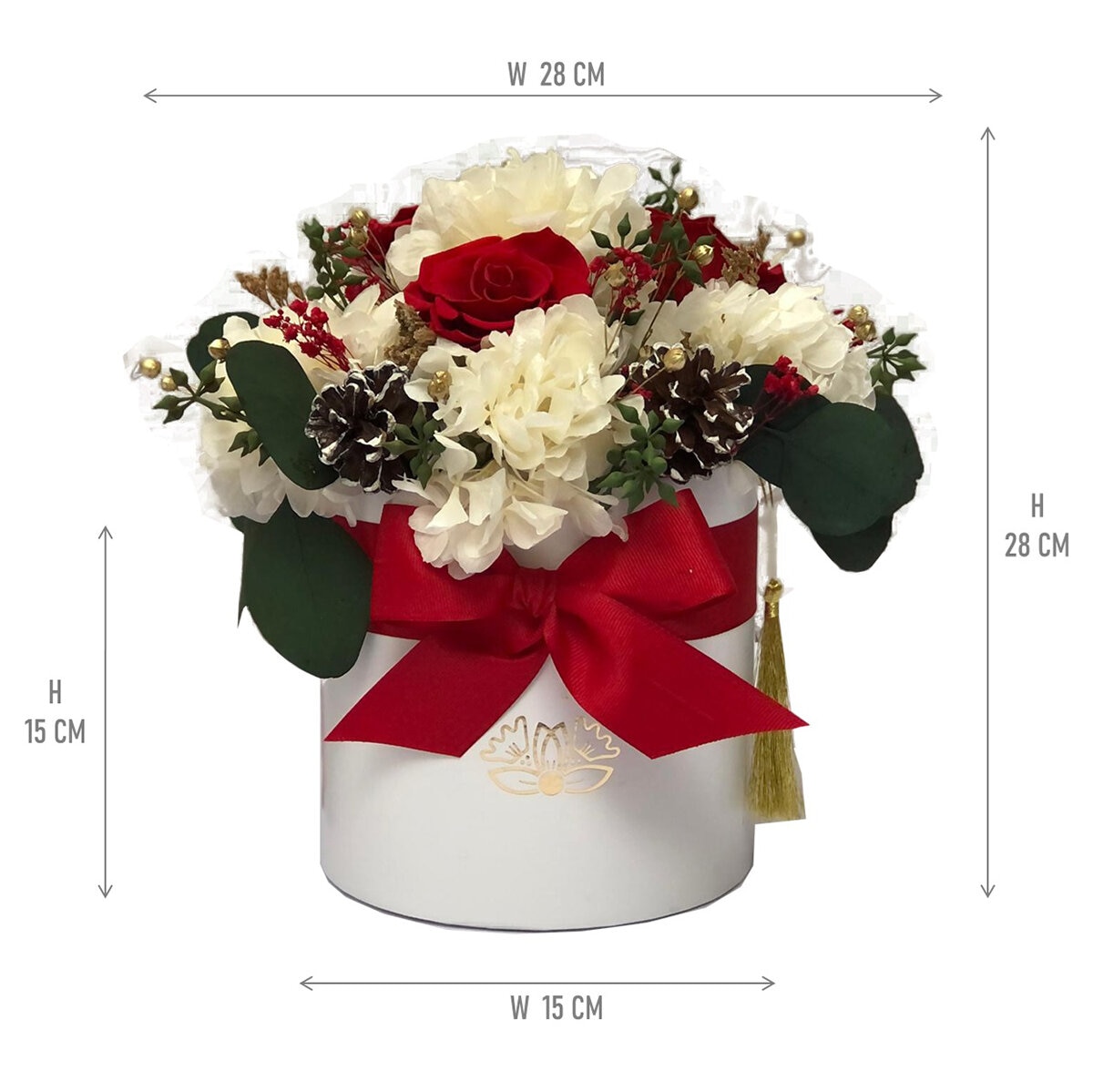 Bouquet Navidad, Listón Rojo, Caja Blanca