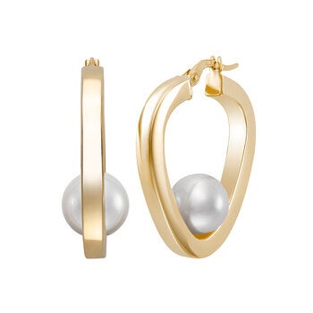 Arracadas de Perlas Cultivadas 8-8.5mm, Oro Amarillo de 14K Arracadas de Perlas Cultivadas 8-8.5mm, Oro Amarillo de 14K