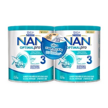 NAN 3 Optimal Pro de 1 a 2 Años 2 Latas de 1.6kg c/u