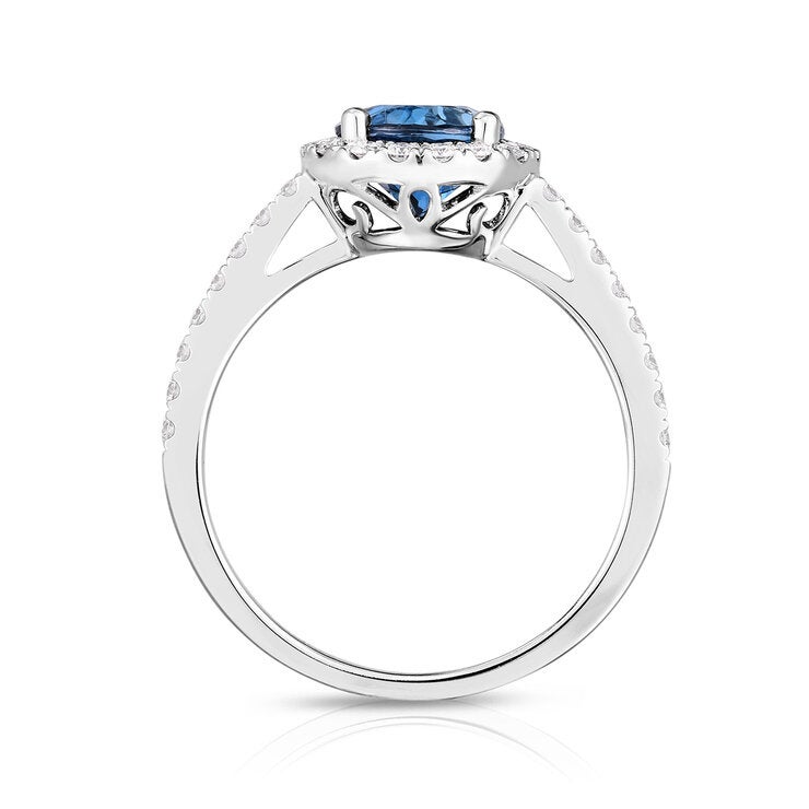 Anillo, Topacio Azul y Diamantes 0.35ctw, Oro Blanco de 14K Anillo, Topacio Azul y Diamantes 0.35ctw, Oro Blanco de 14K