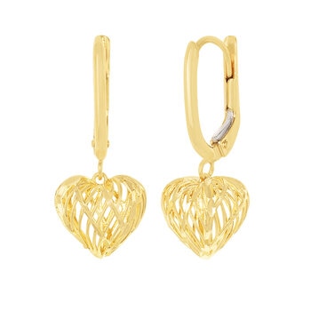 Aretes de Corazon, Filigrana, Oro Amarillo 14K Aretes de Corazon, Filigrana, Oro Amarillo 14K