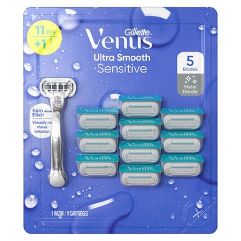 gillette venus ultra smooth sensitive rastrillo para afeitar desechable 11 cartuchos + 1 mango 12pzas