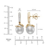Aretes de Perlas Cultivadas, 9-10mm, con Diamantes .08ctw, Oro Dos Tonos de 14K Aretes de Perlas Cultivadas, 9-10mm, con Diamantes .08ctw, Oro Dos Tonos de 14K