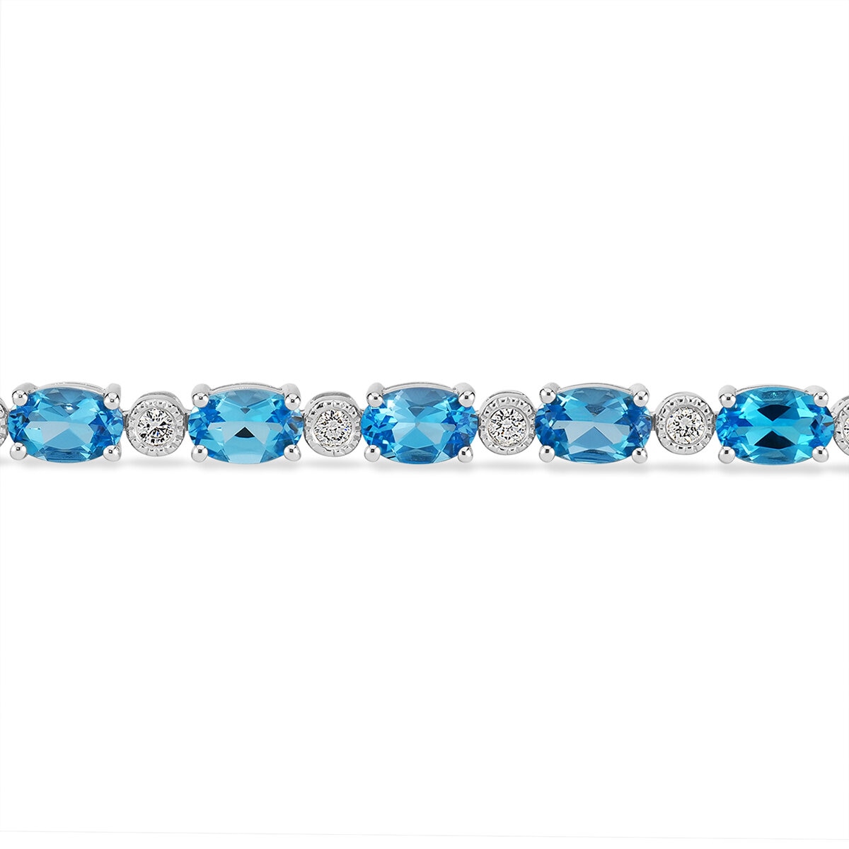 Pulsera de Topacio Azul y Diamantes 0.55ctw, Oro Blanco de 14K