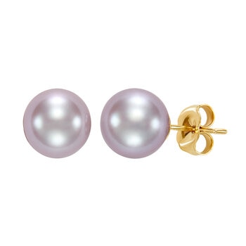 Aretes de Perlas Rosas Cultivadas Agua Dulce, 8-8.5mm, Oro Amarillo de 14K Aretes de Perlas Rosas Cultivadas Agua Dulce, 8-8.5mm, Oro Amarillo de 14K