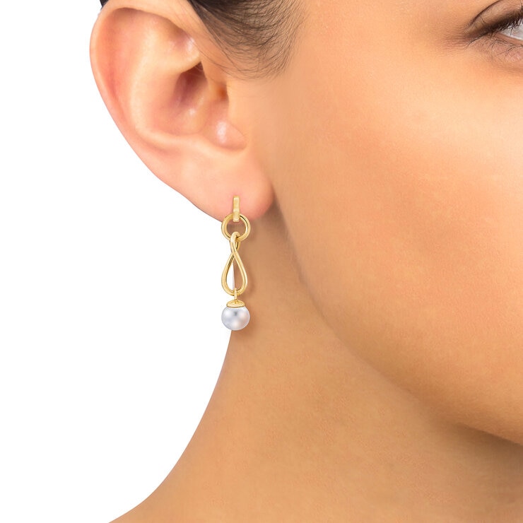 Aretes retorcidos de Perlas, Oro Amarillo de 14K Aretes retorcidos de Perlas, Oro Amarillo de 14K