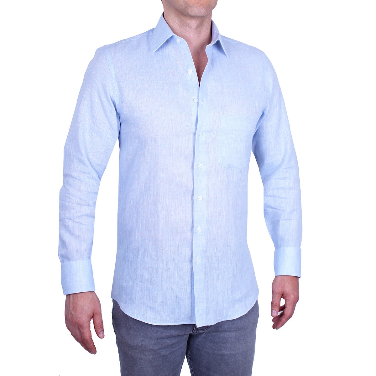 Emporio Colombo, Camisa de Lino para Caballero Corte Regular/Slim en Varias Tallas, Color Azul Cielo