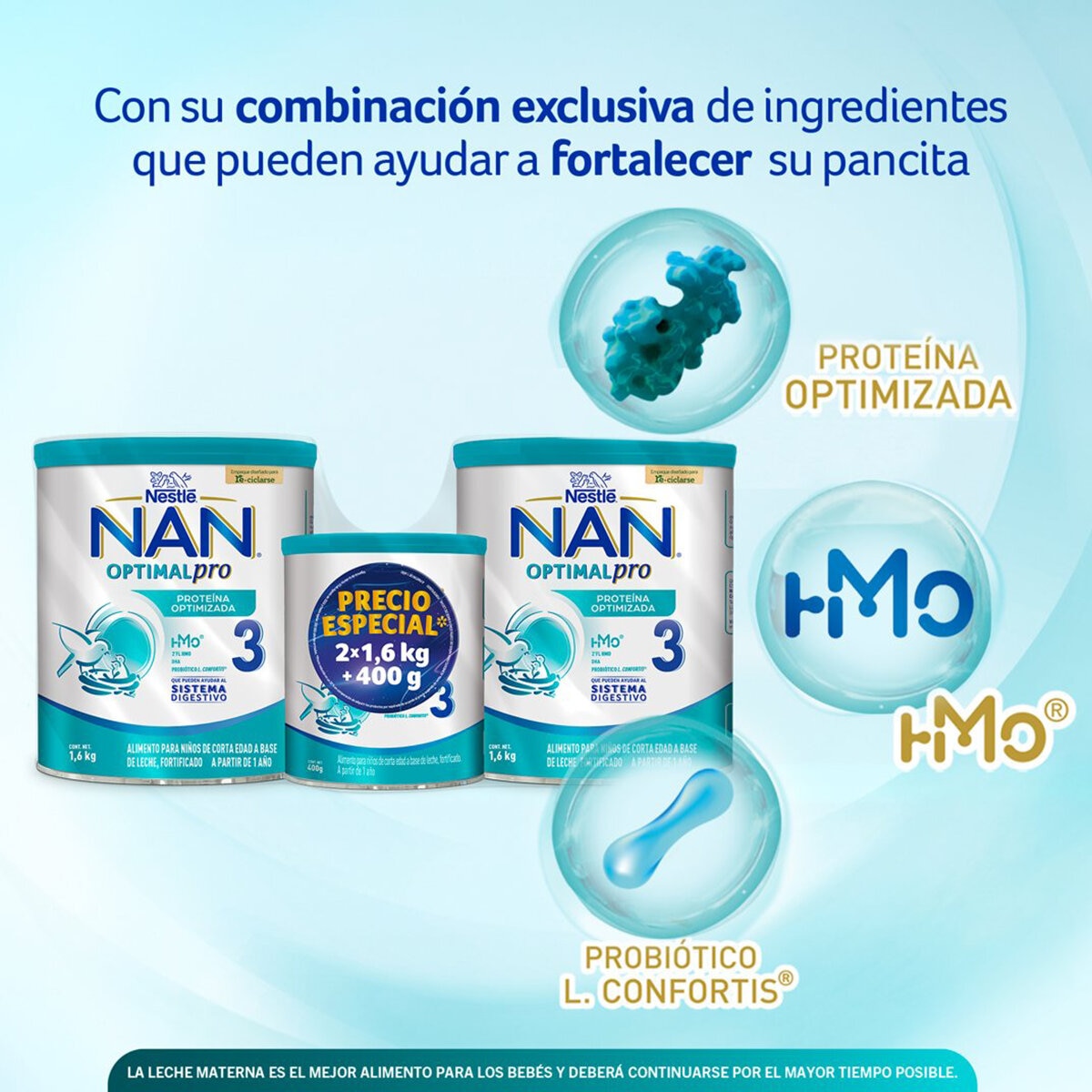 NAN 3 Optipro Etapa 3 2 latas de 1.6 Kg + 1 lata de 400 g NAN 3 Optipro Etapa 3 2 latas de 1.6 Kg + 1 lata de 400 g