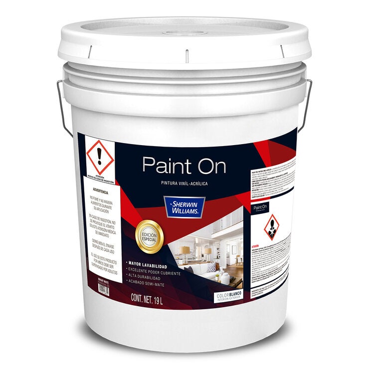 Paint On, Pintura Blanca Semi-Mate Viníl-Acrílica, 19L Paint On, Pintura Blanca Semi-Mate Viníl-Acrílica, 19L