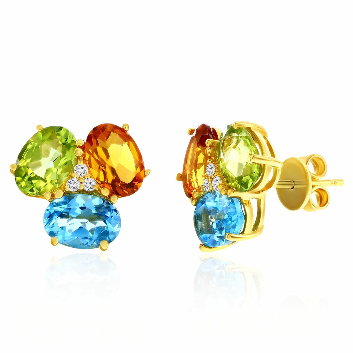 Aretes, Broquel de Piedras Preciosas, Oro Amarillo 14 K Aretes, Broquel de Piedras Preciosas, Oro Amarillo 14 K