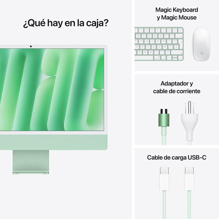 Apple iMac 24" 256GB 4.5K Chip M4 Verde CPU de 8 núcleos GPU de 8 núcleos Memoria unificada de 16GB Apple iMac 24" 256GB 4.5K Chip M4 Verde CPU de 8 núcleos GPU de 8 núcleos Memoria unificada de 16GB