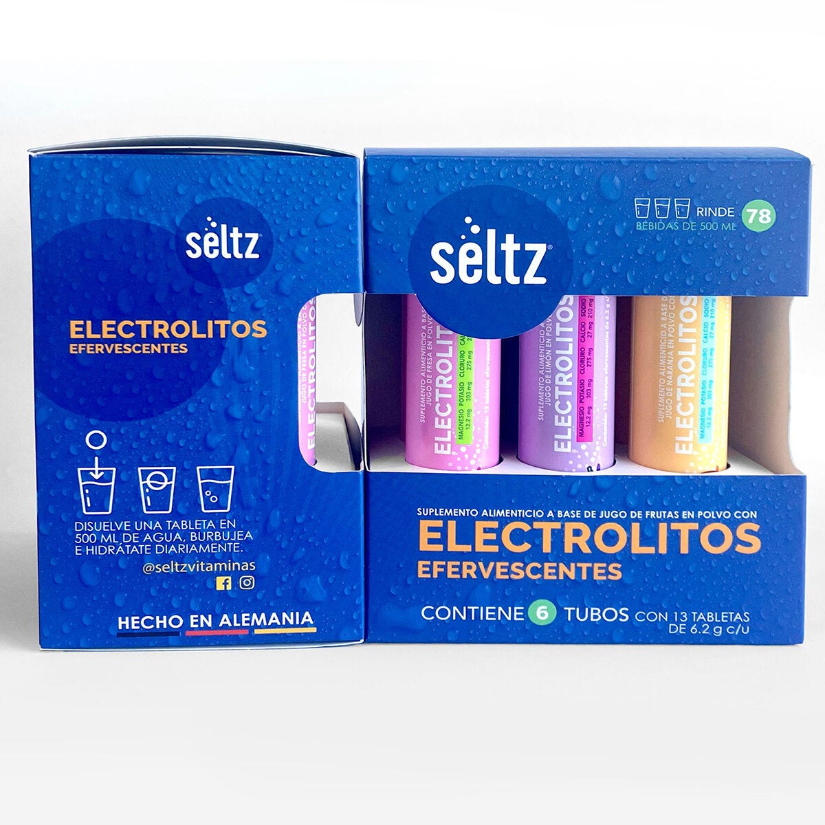 Seltz Electrolitos 6 Tubos de 13 Tabletas Efervescentes c/u Sabor Uva, Naranja y Fresa Seltz Electrolitos 6 Tubos de 13 Tabletas Efervescentes c/u Sabor Uva, Naranja y Fresa