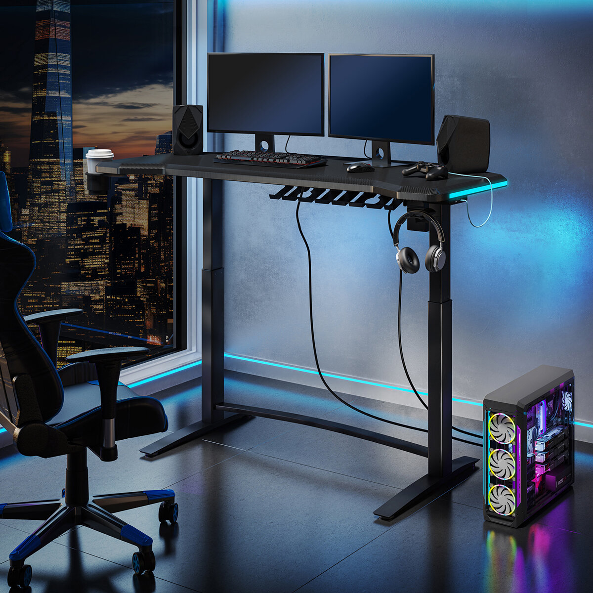 Tresanti, Escritorio con Luces LED de Altura Ajustable para Juegos Tresanti, Escritorio con Luces LED de Altura Ajustable para Juegos