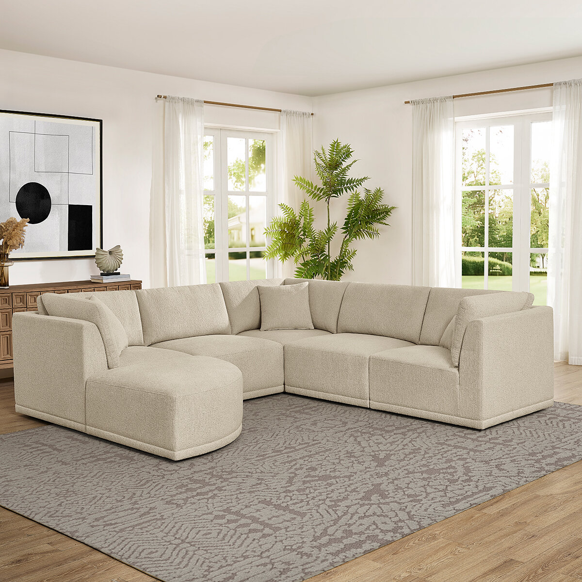 Thomasville, Seccional Modular de Tela de 6 piezas con Otomano Curvado Thomasville, Seccional Modular de Tela de 6 piezas con Otomano Curvado