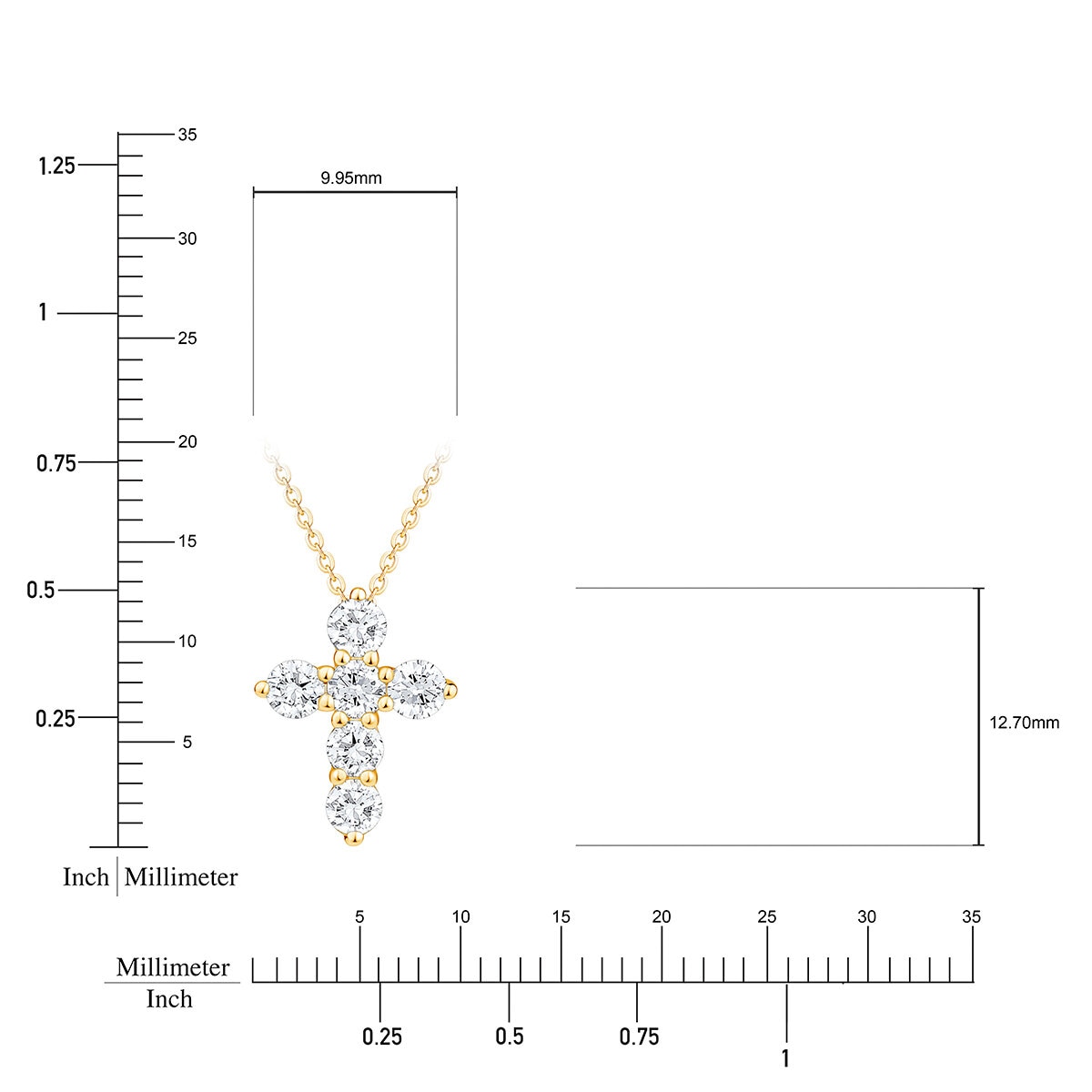 Collar con Dije de Cruz, Oro de 14 K, 0.50 CT Collar con Dije de Cruz, Oro de 14 K, 0.50 CT