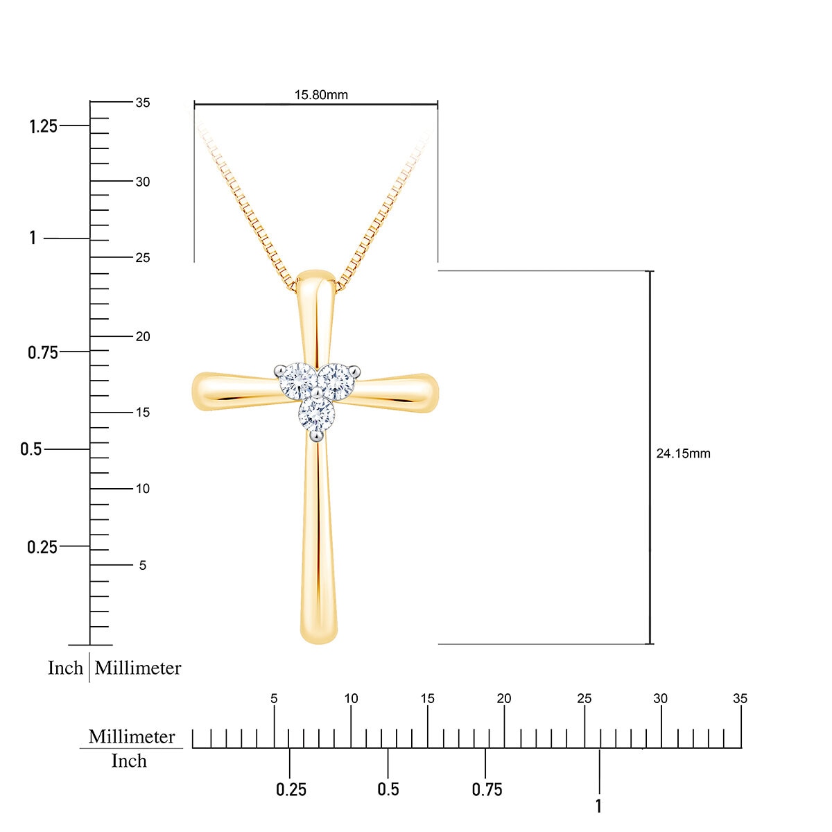 Dije de Cruz de Diamantes, 0.12ctw, Oro Amarillo de 14K, 45.72cm