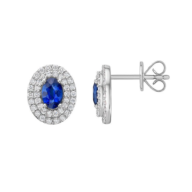 Aretes de Zafiro Azul con Diamantes, 0.50ctw, Oro Blanco de 14K Aretes de Zafiro Azul con Diamantes, 0.50ctw, Oro Blanco de 14K