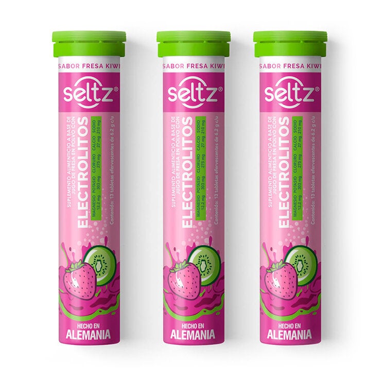 Seltz Electrolitos 3 Tubos de 13 Tabletas Efervescentes c/u Sabor Fresa Kiwi Seltz Electrolitos 3 Tubos de 13 Tabletas Efervescentes c/u Sabor Fresa Kiwi
