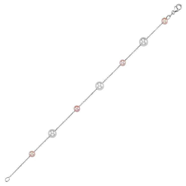 Pulsera de Perlas, Blancas y Rosas, 5-7.5mm, Oro Blanco de 14kt Pulsera de Perlas, Blancas y Rosas, 5-7.5mm, Oro Blanco de 14kt