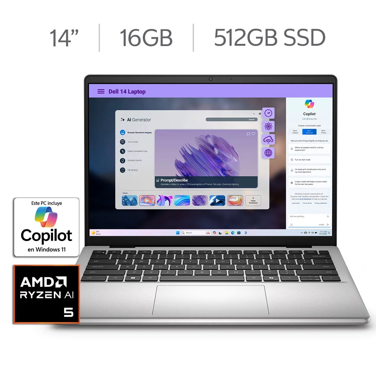 DELL 14 Laptop 14" Full HD+ AMD Ryzen AI 5 16GB 512GB SSD DELL 14 Laptop 14" Full HD+ AMD Ryzen AI 5 16GB 512GB SSD