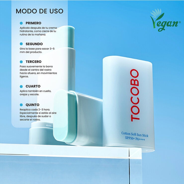 Tocobo Cotton Soft Sun Stick Protector Solar SPF50 + PA++++ 2 pzas de 19 gramos c/u Tocobo Cotton Soft Sun Stick Protector Solar SPF50 + PA++++ 2 pzas de 19 gramos c/u