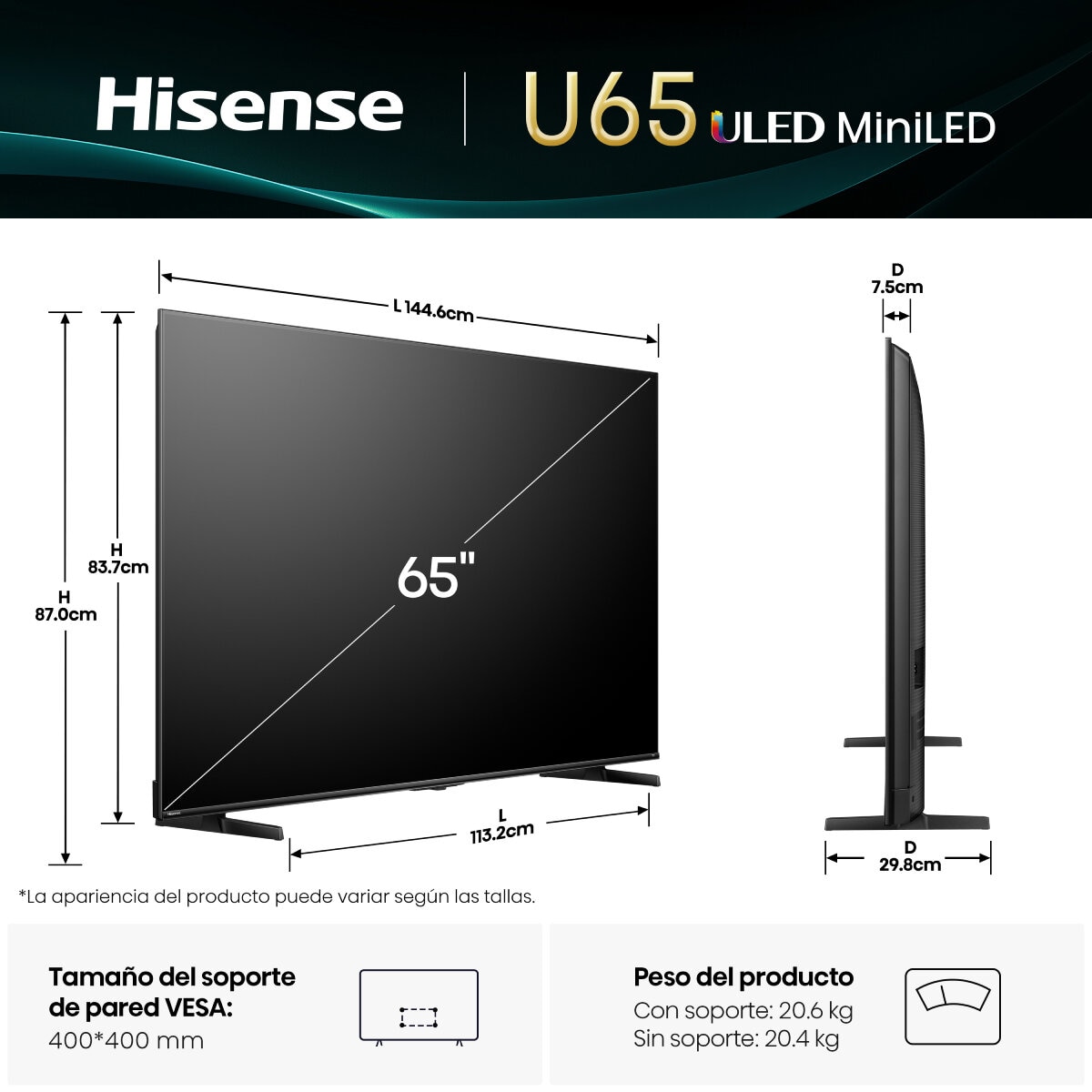Hisense Pantalla 65" Miniled 4K Fire TV Hisense Pantalla 65" Miniled 4K Fire TV
