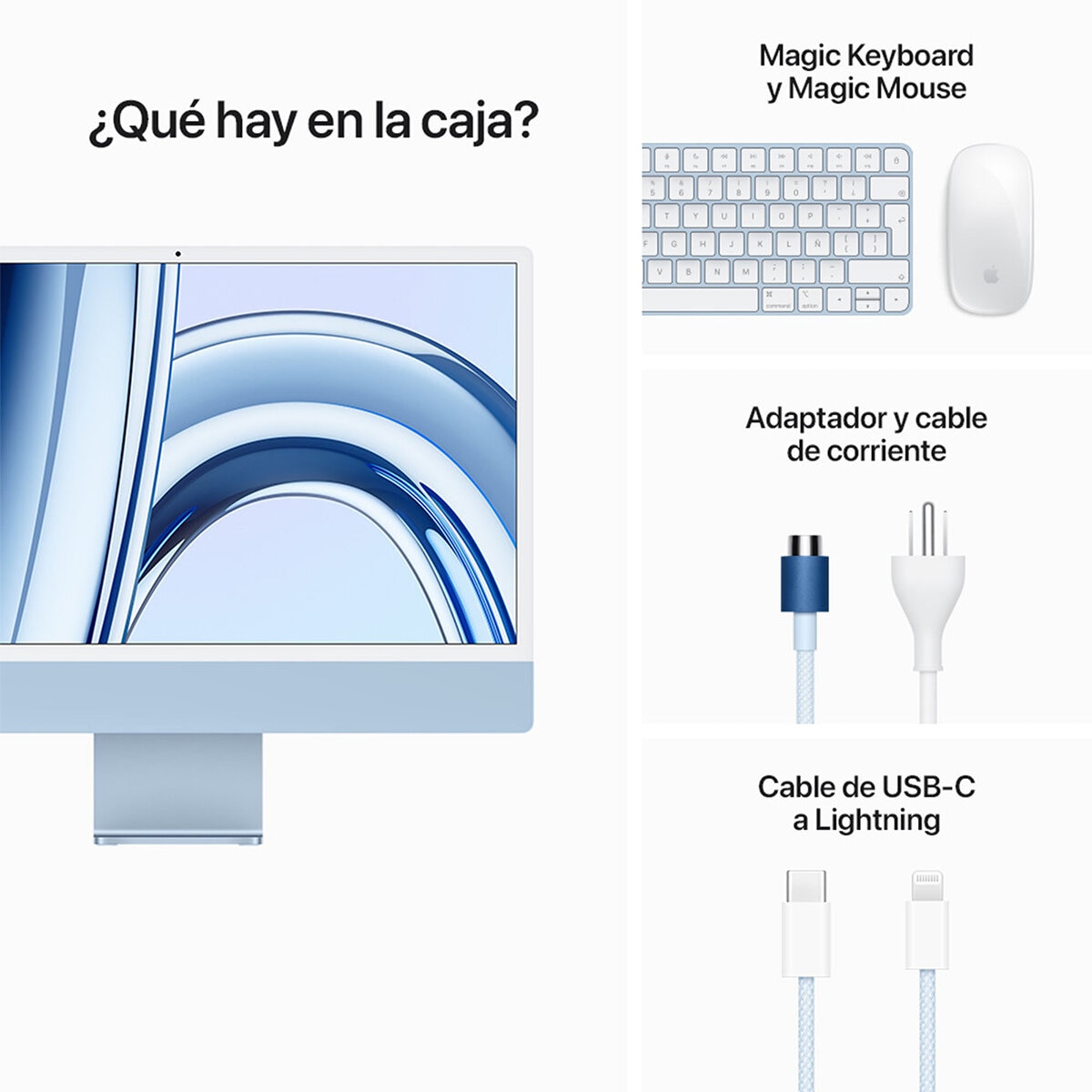 Apple iMac 24" 512GB 4.5K Chip M3 Azul CPU de 8 núcleos GPU de 10 núcleos 