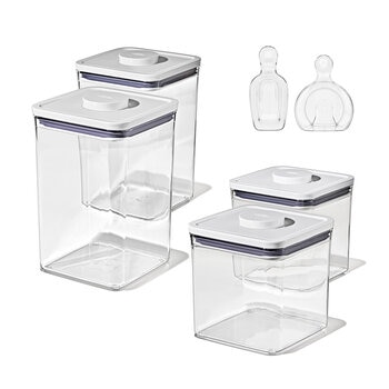 OXO Set de 4 Contenedores de Plástico con Tapas y Accesorios OXO Set de 4 Contenedores de Plástico con Tapas y Accesorios