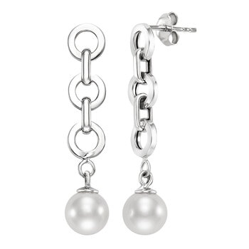 Aretes de Perlas Cultivadas, Oro Blanco de 14K Aretes de Perlas Cultivadas, Oro Blanco de 14K