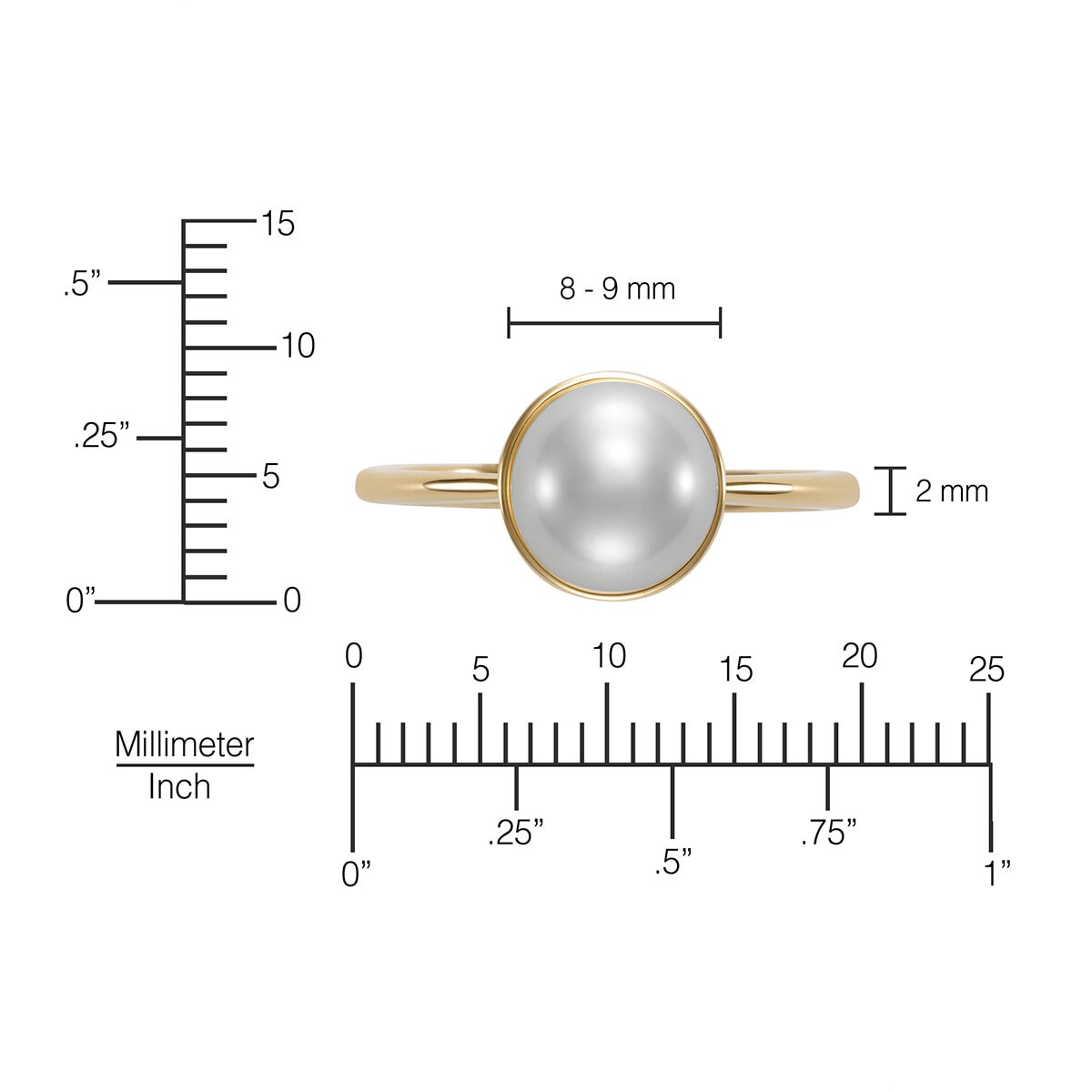 Anillo de Perla Cultivada, Oro Amarillo de 14K Anillo de Perla Cultivada, Oro Amarillo de 14K