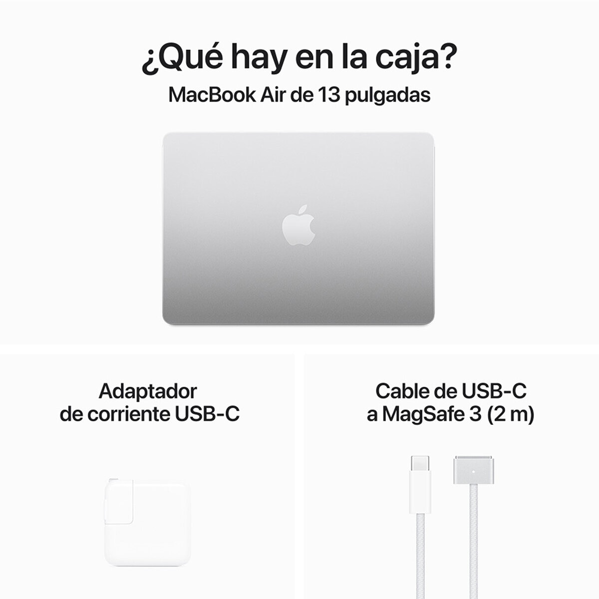 Apple MacBook Air 13" Chip M3 256GB Plata CPU de 8 núcleos GPU de 8 núcleos Memoria unificada de 16GB