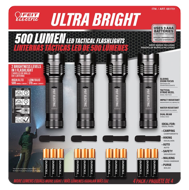 Feit Electric, 4 Linternas Tácticas LED de 500 Lúmenes Feit Electric, 4 Linternas Tácticas LED de 500 Lúmenes