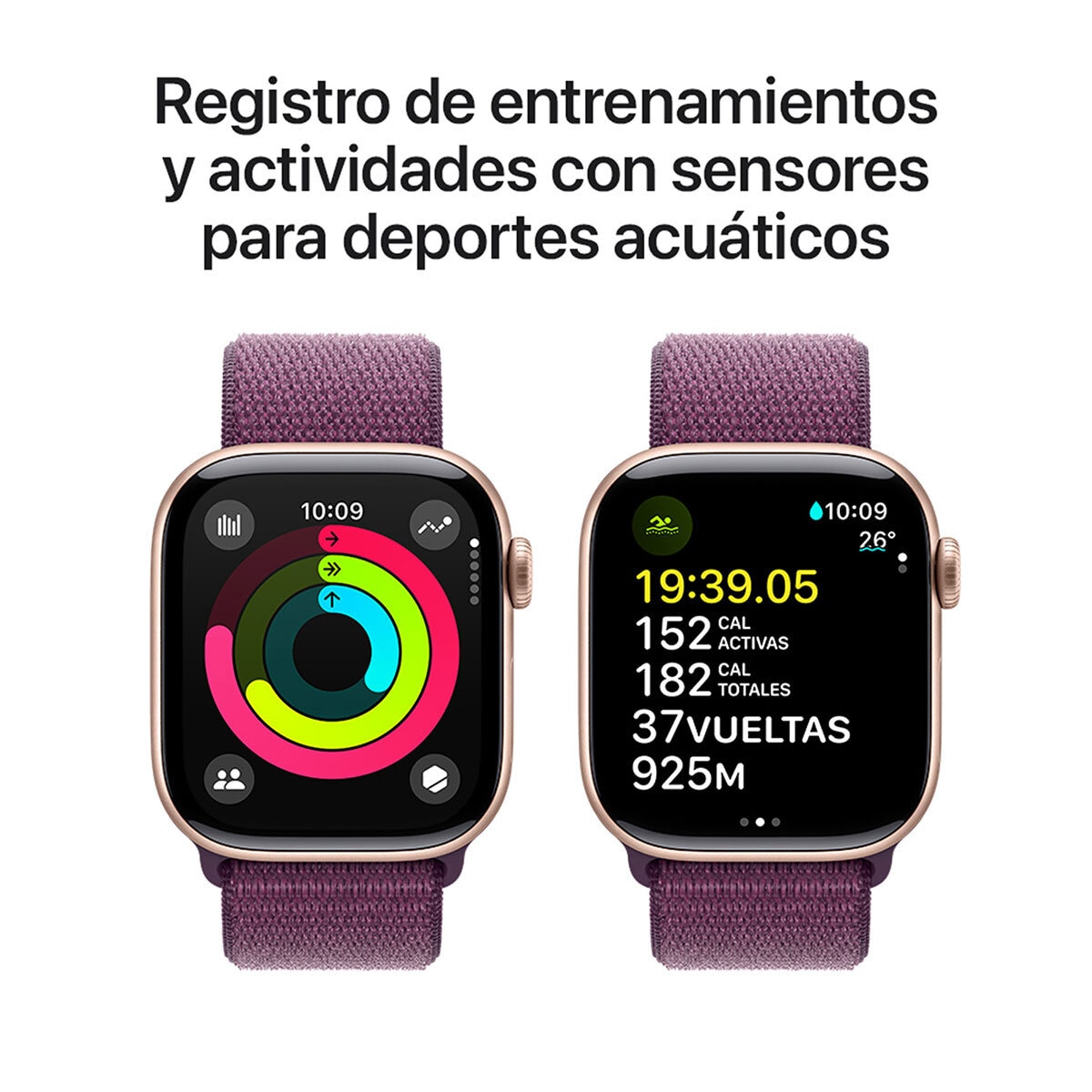 Apple Watch S10 (GPS) Caja de aluminio oro rosa 42mm con correa loop ciruela