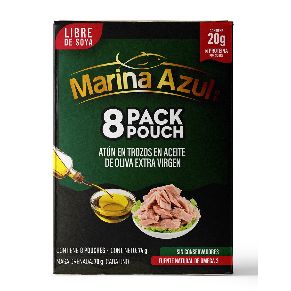 Marina Azul Atún en Aceite de Oliva Pouch 8 sobres de 74 g Marina Azul Atún en Aceite de Oliva Pouch 8 sobres de 74 g