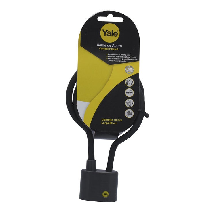 Yale, Cable de Acero con Candado Integrado y Llaves 10x800 mm Yale, Cable de Acero con Candado Integrado y Llaves 10x800 mm