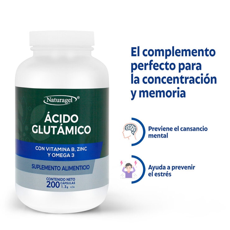 cido Glut mico Vitamina B Zinc y Omega 3 200 C psulas