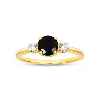 Anillo de Onix con Diamantes 0.15ctw, Oro Amarillo 14K Anillo de Onix con Diamantes 0.15ctw, Oro Amarillo 14K