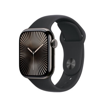 Apple Watch S10 (GPS + Cellular) Caja de Titanio Pizarra 42mm con Correa Deportiva Negro S/M