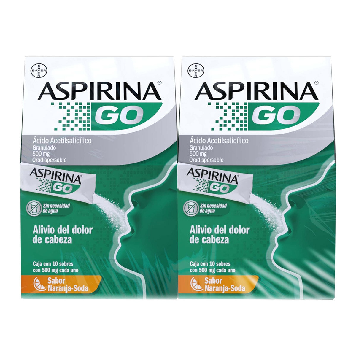 Aspirina Go Sabor Naranja 2 Cajas con 10 Sobres c/u Aspirina Go Sabor Naranja 2 Cajas con 10 Sobres c/u