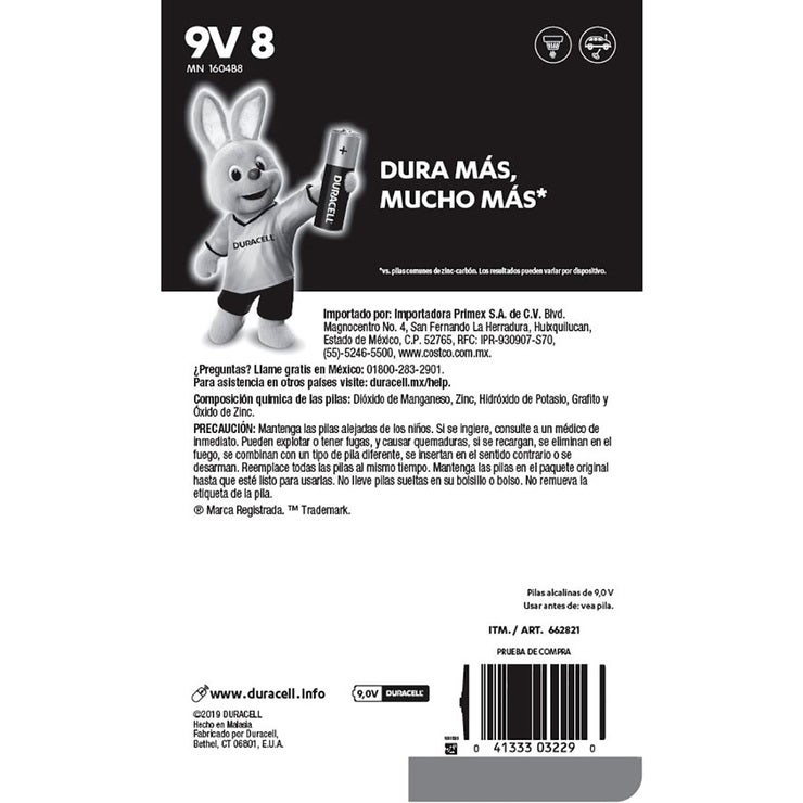 Duracell, Baterías 9V de 8 piezas Duracell, Baterías 9V de 8 piezas