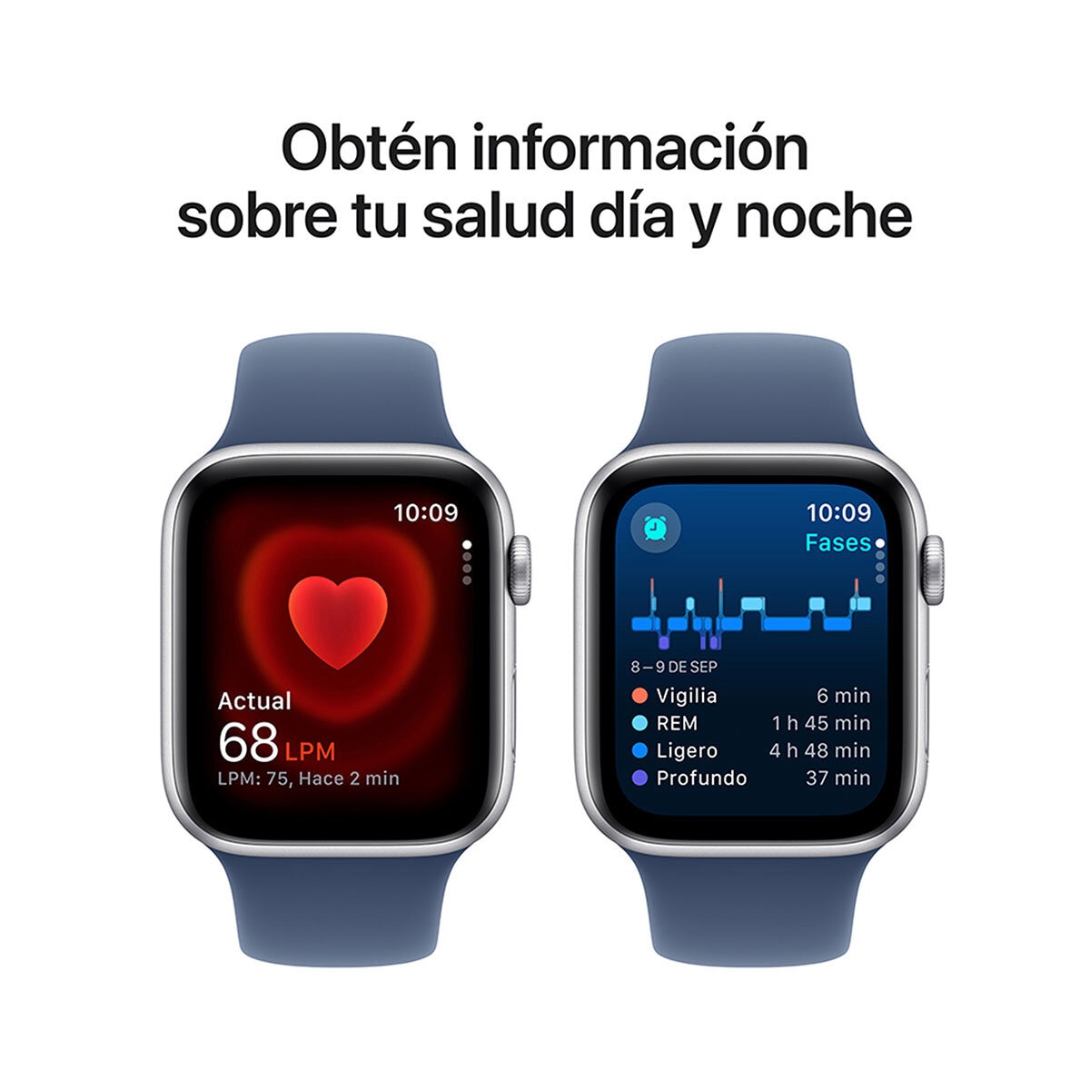 Apple Watch SE (GPS) Caja de aluminio plata 44mm con Correa deportiva azul denim M/L