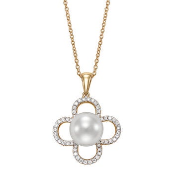 Dije de Perla Cultivada, 8-8.5mm, Con Diamantes .19ctw, Oro Amarillo de 14K Dije de Perla Cultivada, 8-8.5mm, Con Diamantes .19ctw, Oro Amarillo de 14K
